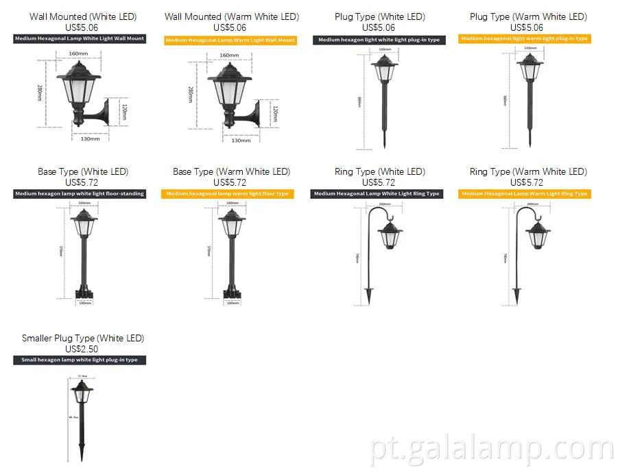 Luzes solares de lanterna solar hexagon elegantes vintage para decoração ao ar livre
